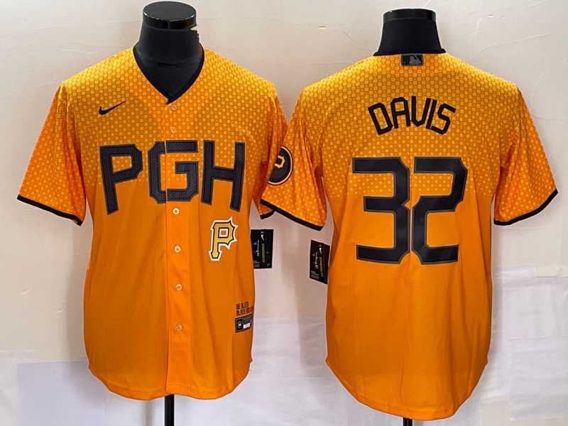 Men%27s Pittsburgh Pirates #32 Henry Davis Yellow 2023 City Connect Stitched Jersey1->pittsburgh pirates->MLB Jersey